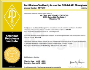 American Petroleum Institute Certification - Global Valve & Controls